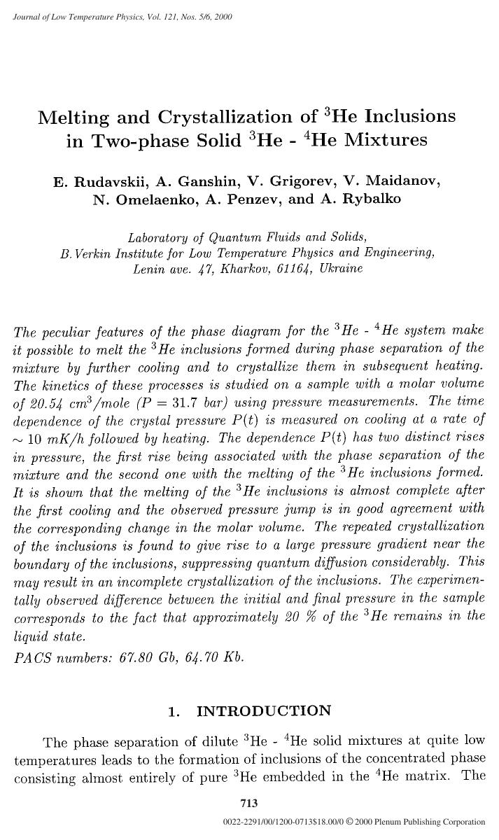 Melting and Crystallization of 3He Inclusions in Two-phase Solid 3He-4He Mixtures by Unknown