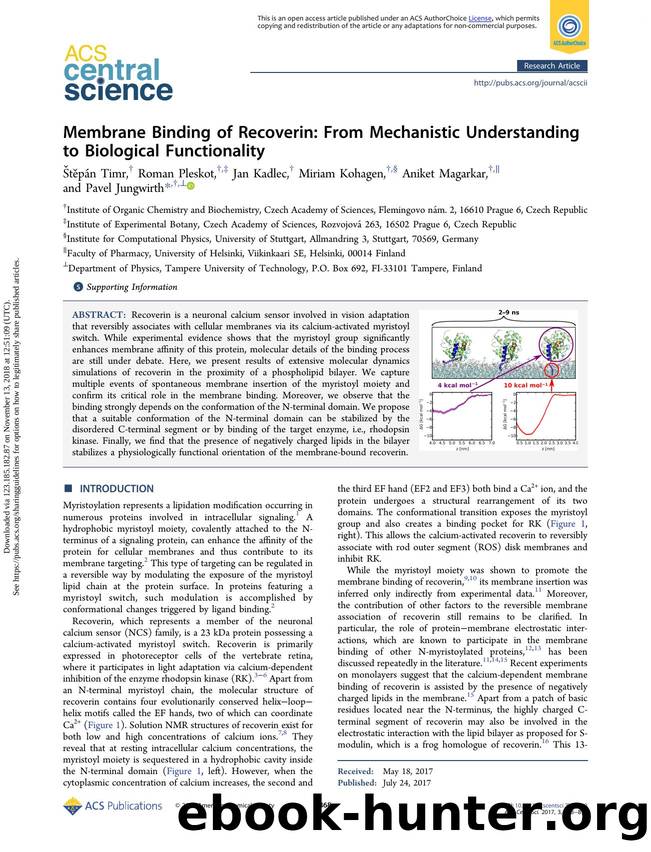 Membrane Binding of Recoverin: From Mechanistic Understanding to Biological Functionality by Štěpán Timr Roman Pleskot Jan Kadlec Miriam Kohagen Aniket Magarkar & Pavel Jungwirth