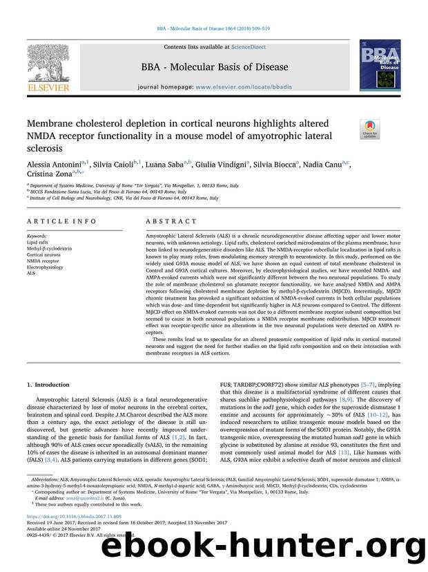 Membrane cholesterol depletion in cortical neurons highlights altered NMDA receptor functionality in a mouse model of amyotrophic lateral sclerosis by unknow