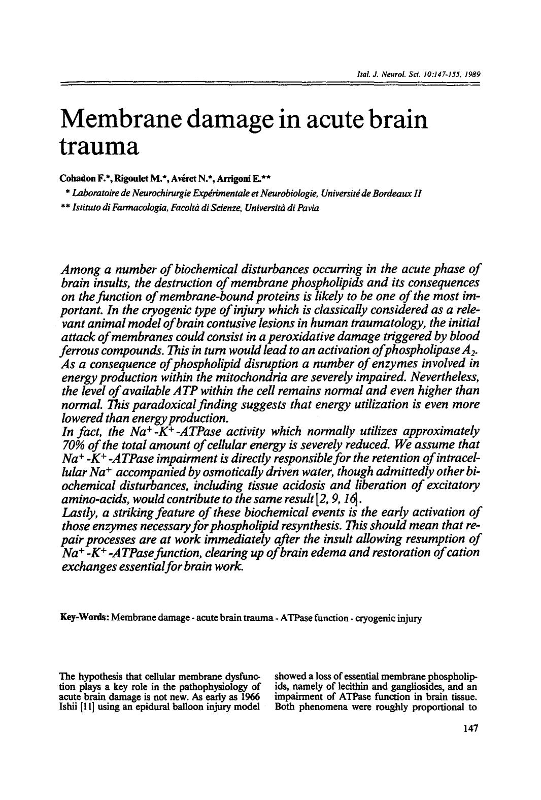 Membrane damage in acute brain trauma by Unknown