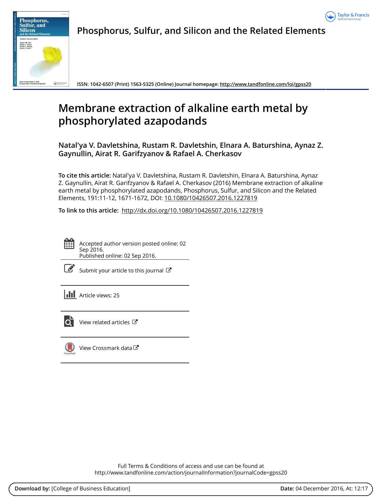 Membrane extraction of alkaline earth metal by phosphorylated azapodands by unknow
