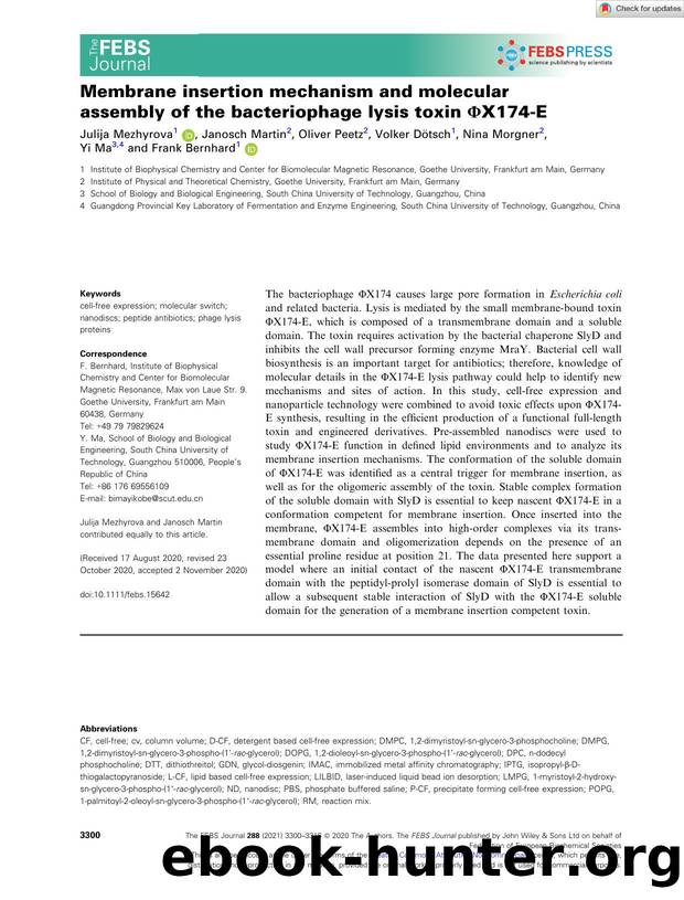 Membrane insertion mechanism and molecular assembly of the bacteriophage lysis toxin Î¦X174âE by Unknown
