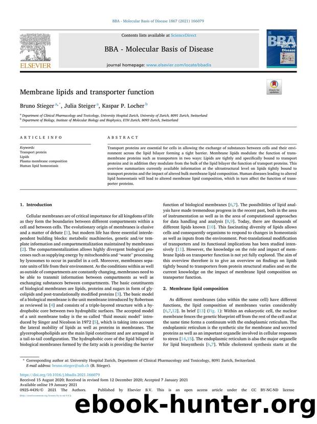 Membrane lipids and transporter function by Bruno Stieger & Julia Steiger & Kaspar P. Locher