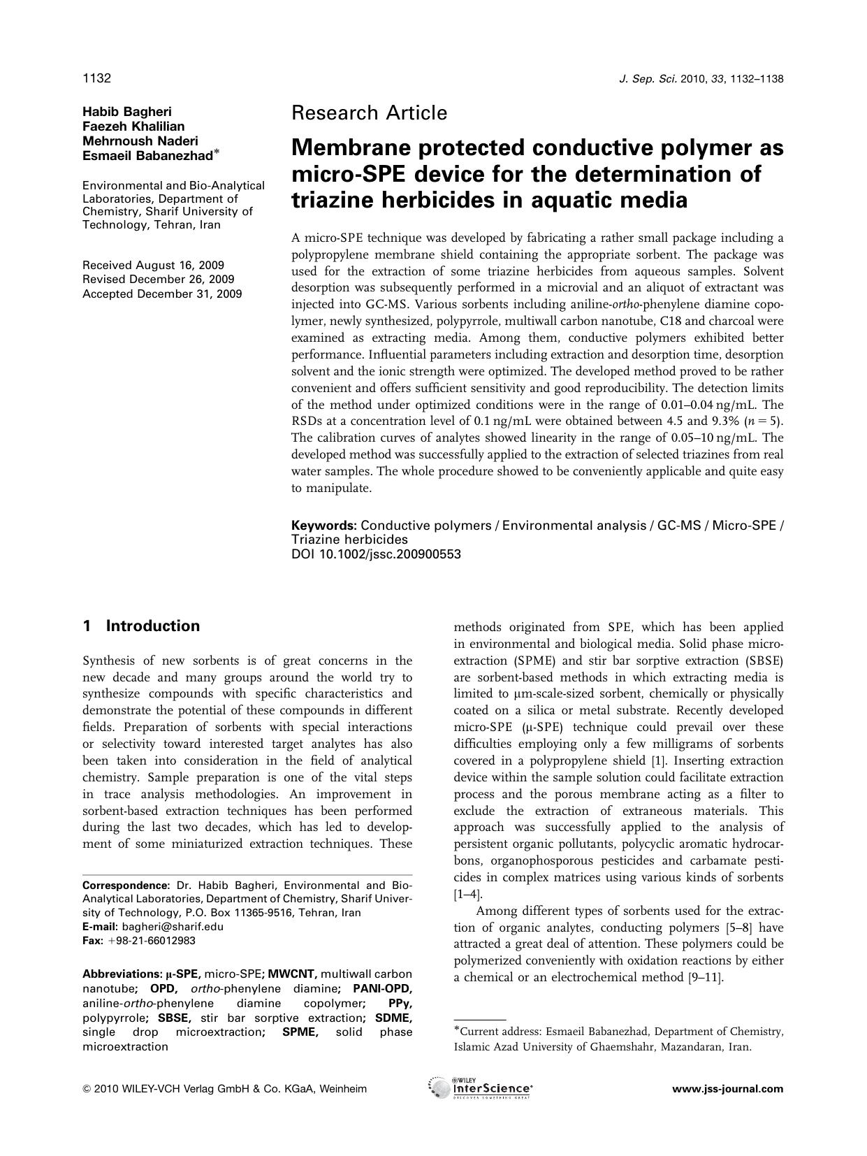 Membrane protected conductive polymer as micro?SPE device for the determination of triazine herbicides in aquatic media by Unknown