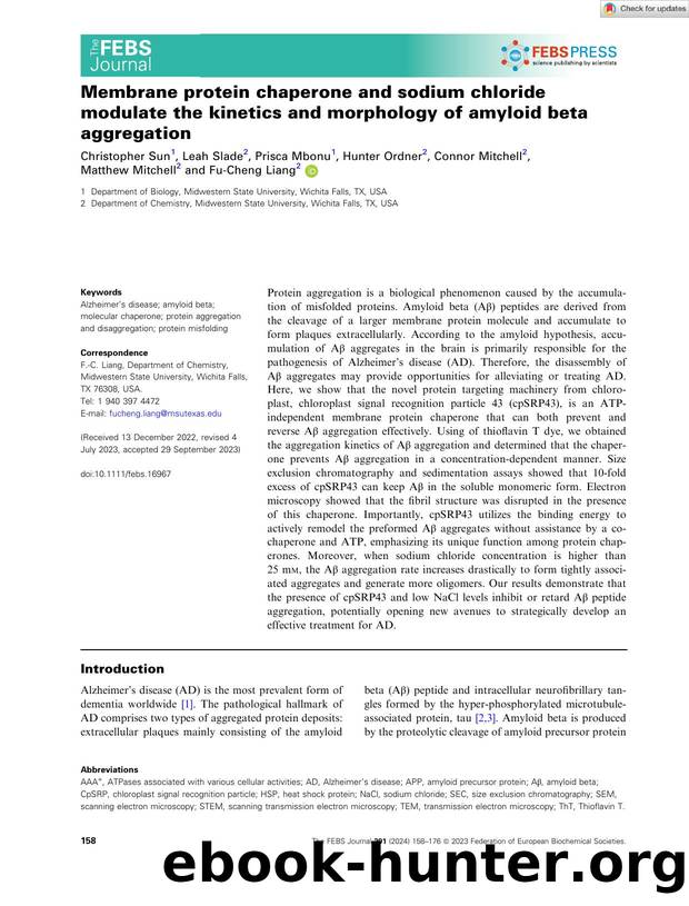 Membrane protein chaperone and sodium chloride modulate the kinetics and morphology of amyloid beta aggregation by Unknown