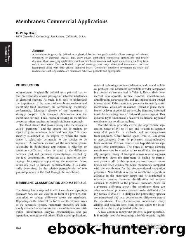 Membranes: Commercial Applications by H. Philip Hsieh