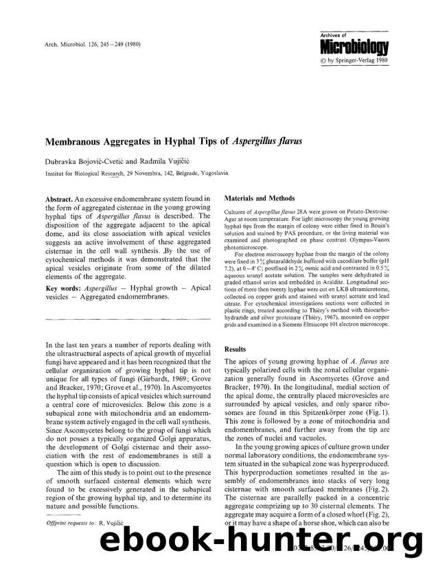 Membranous aggregates in hyphal tips of <Emphasis Type="Italic">Aspergillus flavus<Emphasis> by Unknown