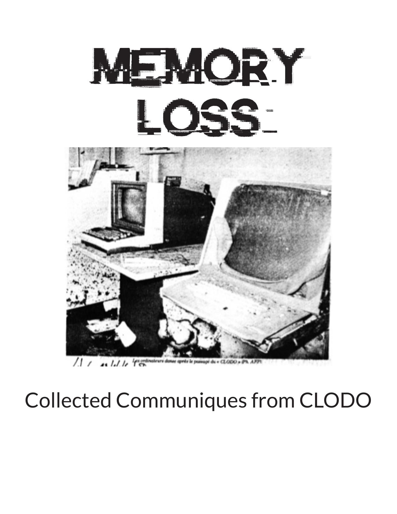 Memoey Loss: Colleceted Communiques From CLODO by anonymous