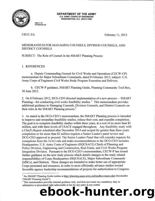 Memoradum for Managing Counsels, Division Counsels, and District Counsels: The Role of Counsel in the SMART Planning Process by CECC-ZA Headquarters
