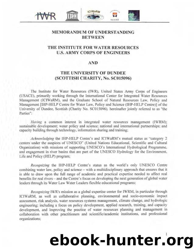 Memorandum of Understanding between USACE IWR and University of Dundee by U.S. Army Engineer Institute for Water Resources & University of Dundee