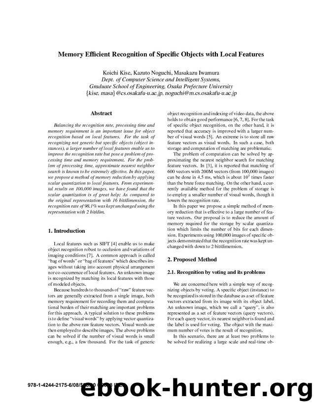 Memory Efficient Recognition of Specific Object with Local Features by 