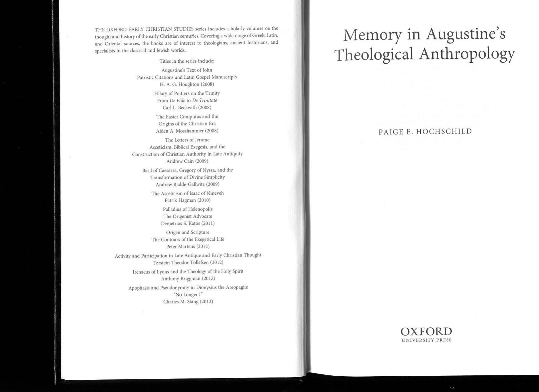Memory in Augustine's Theological Anthropology by Paige E. Hochschild