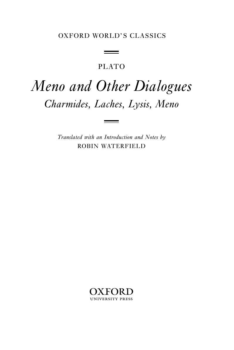 Meno and Other Dialogues by Plato Robin Waterfield