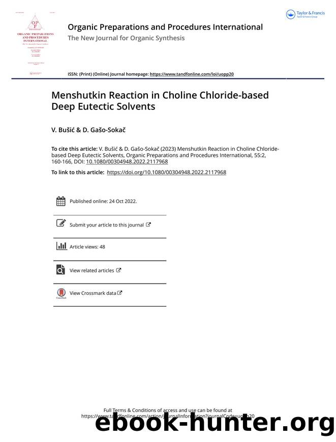 Menshutkin Reaction in Choline Chloride-based Deep Eutectic Solvents by Bušić V. & Gašo-Sokač D