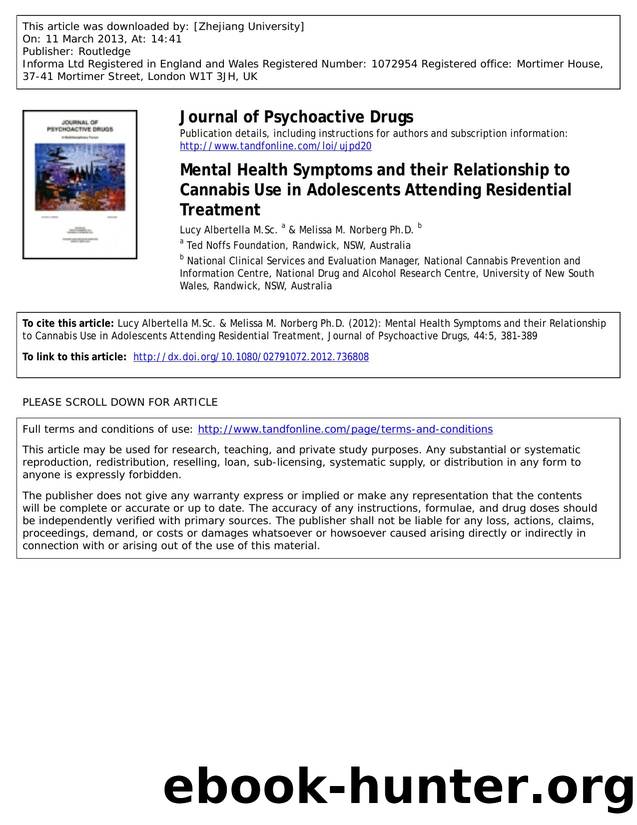 Mental Health Symptoms and their Relationship to Cannabis Use in Adolescents Attending Residential Treatment by Lucy Albertella M.Sc. & Melissa M. Norberg Ph.D