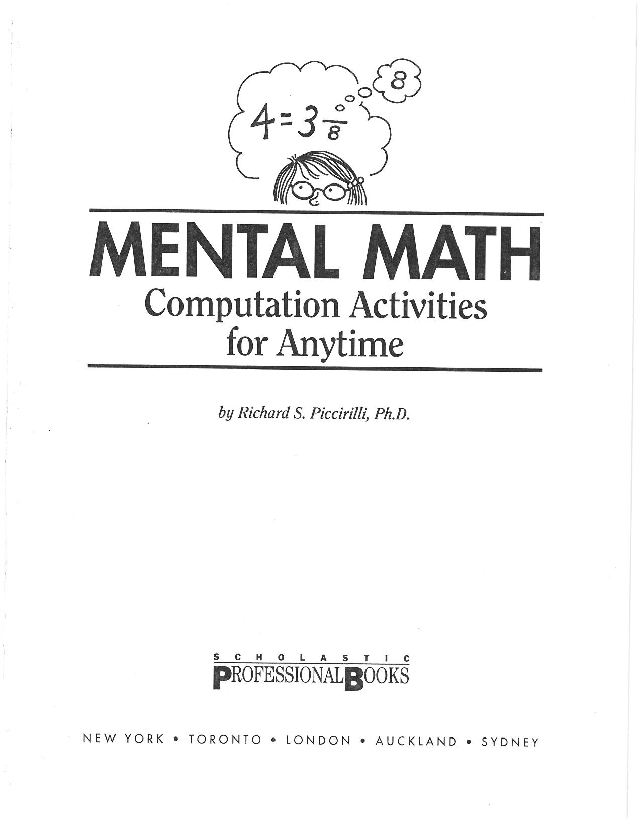 Mental Math Computation activities Great Book by Unknown