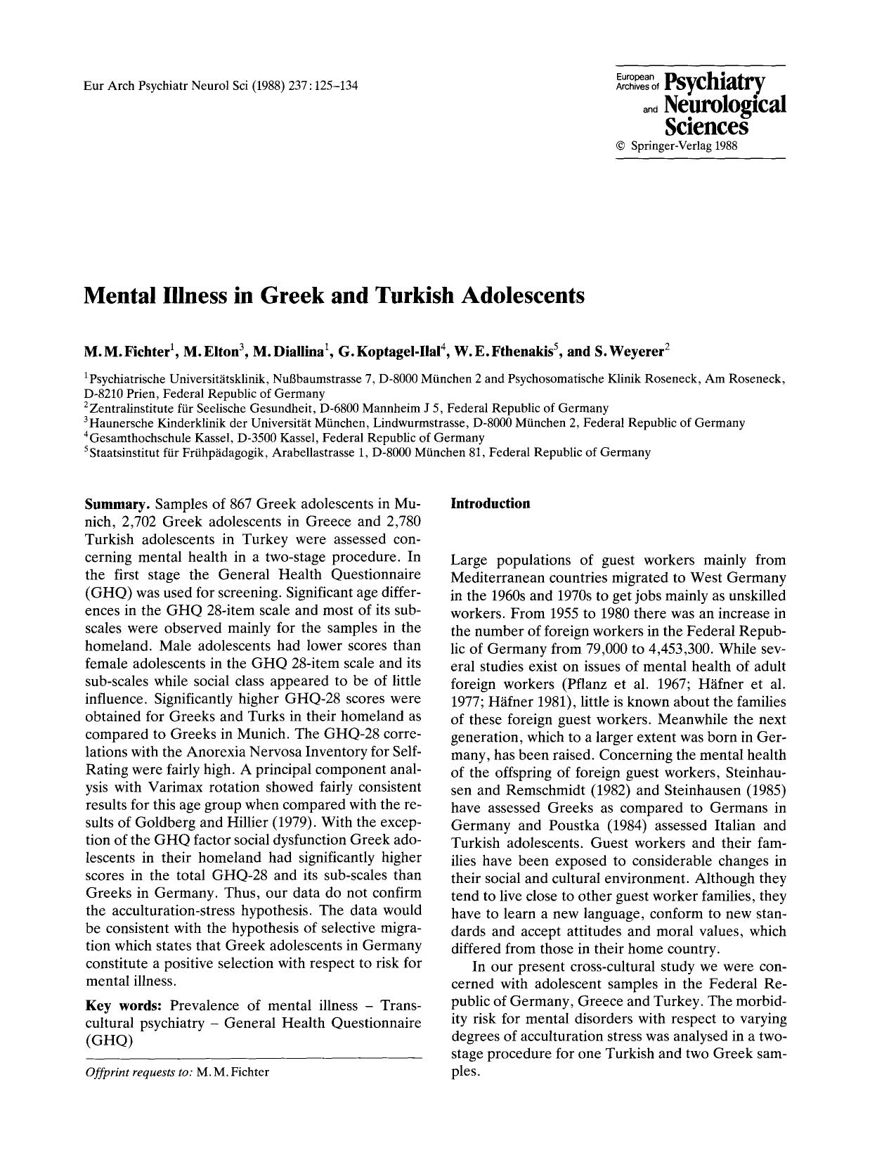 Mental illness in Greek and Turkish adolescents by Unknown