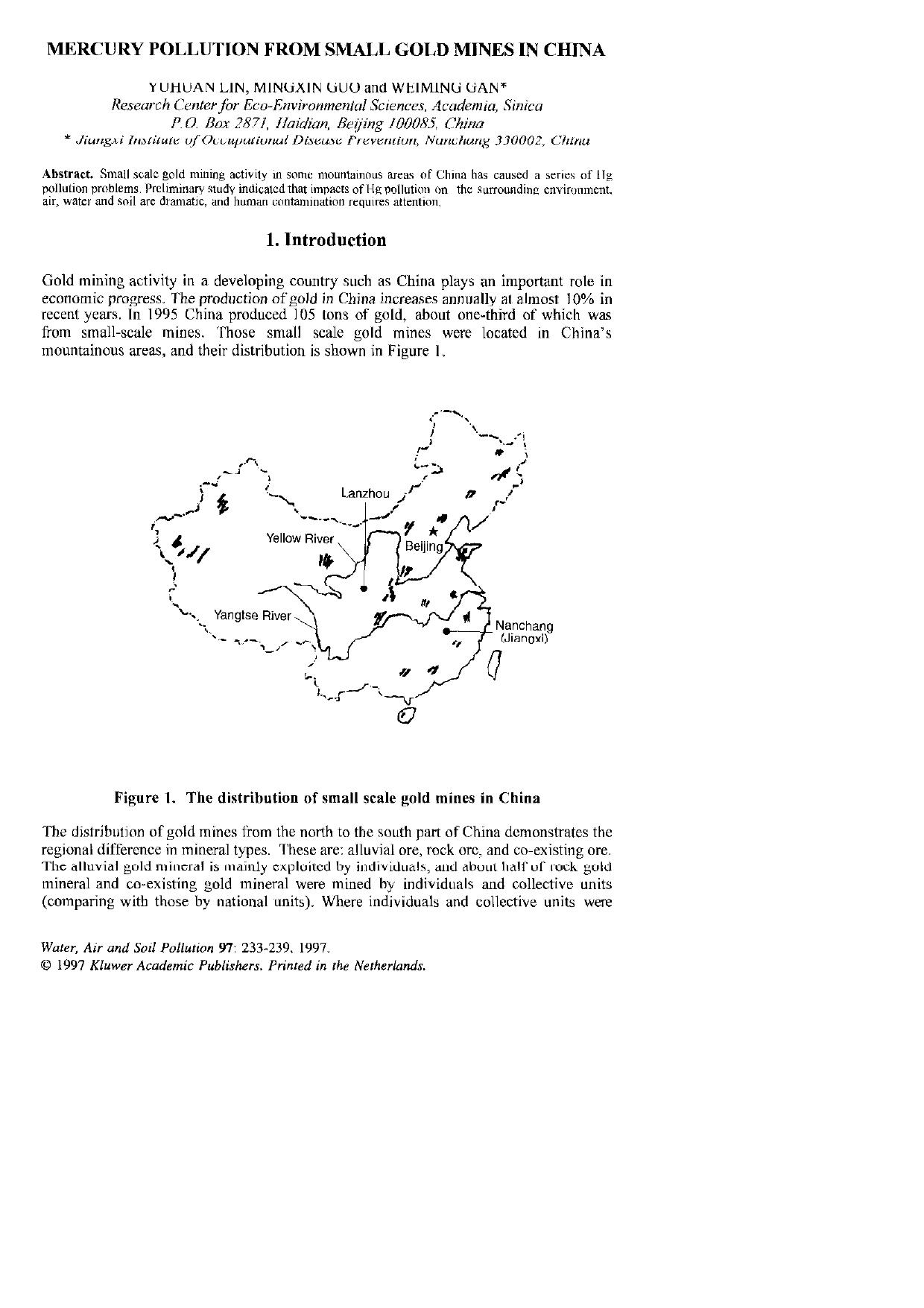 Mercury Pollution from Small Gold Mines in China by Unknown