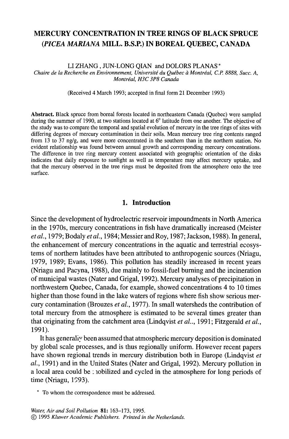 Mercury concentration in tree rings of black spruce (<Emphasis Type="Italic">Picea mariana<Emphasis> Mill. B.S.P.) in boreal Quebec, Canada by Unknown