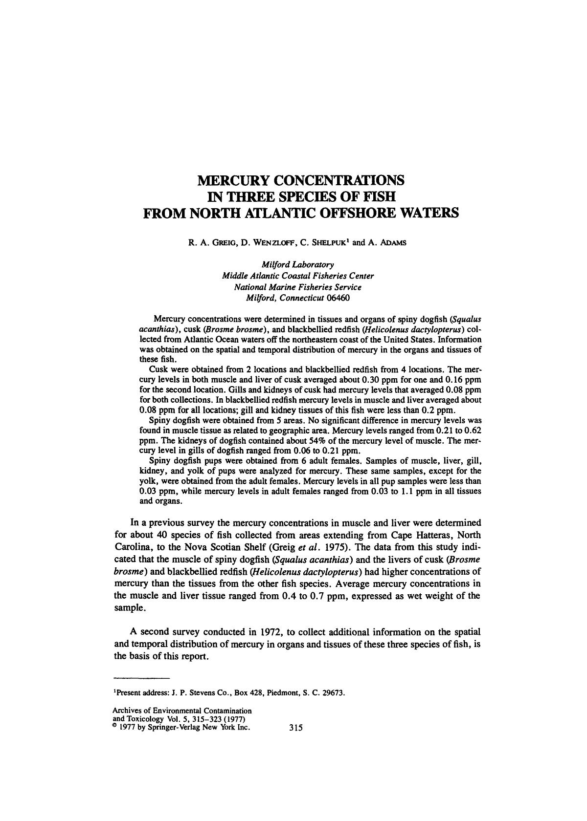 Mercury concentrations in three species of fish from North Atlantic offshore waters by Unknown