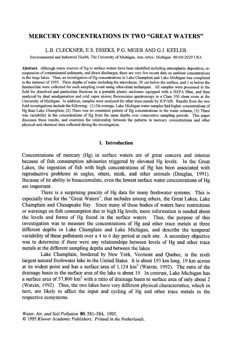 Mercury concentrations in two “great waters” by Unknown