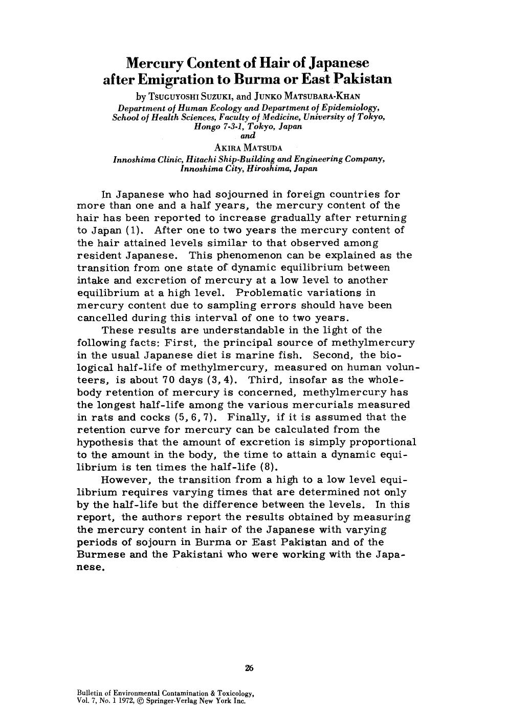 Mercury content of hair of Japanese after emigration to burma or East Pakistan by Unknown