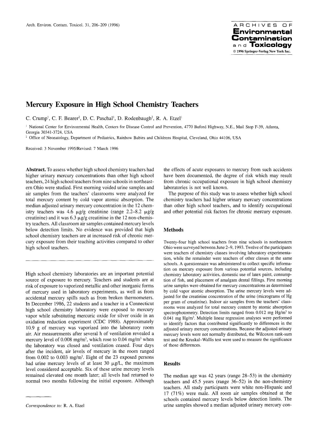 Mercury exposure in high school chemistry teachers by Unknown