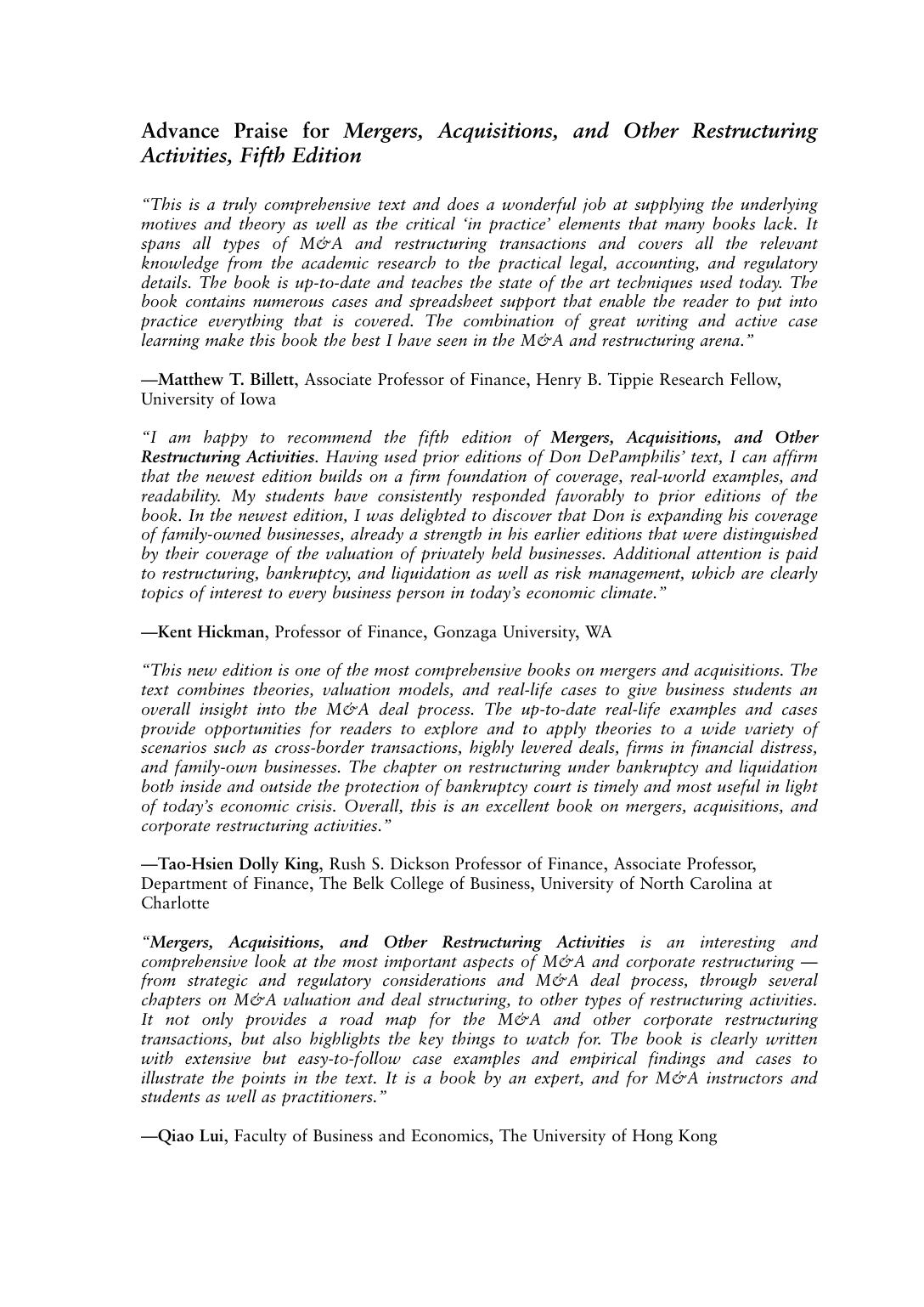 Mergers, Acquisitions, and Other Restructuring Activities. An Integrated Approach to Process, Tools, Cases, and Solutions by Donald M. DePamphilis Ph.D. (Auth.)