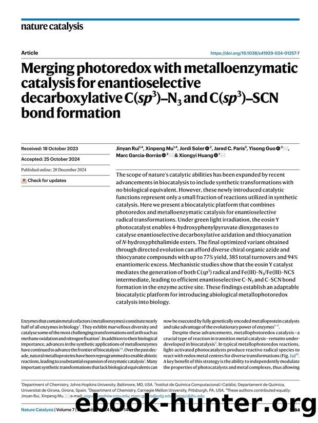 Merging photoredox with metalloenzymatic catalysis for enantioselective decarboxylative C(sp3)âN3 and C(sp3)âSCN bond formation by unknow
