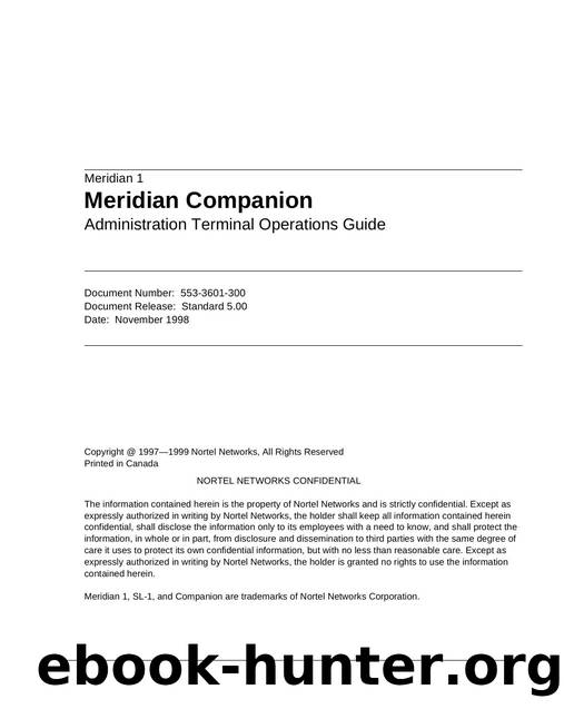 Meridian Companion Administration Terminal Operations Guide by Unknown
