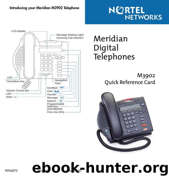 Meridian Digital Telephones M39092 Quick Reference Card by Nortel Networks