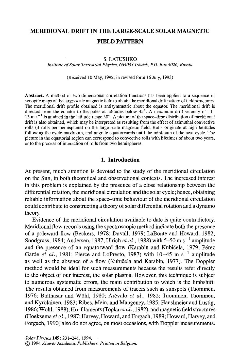 Meridional drift in the large-scale solar magnetic field pattern by Unknown
