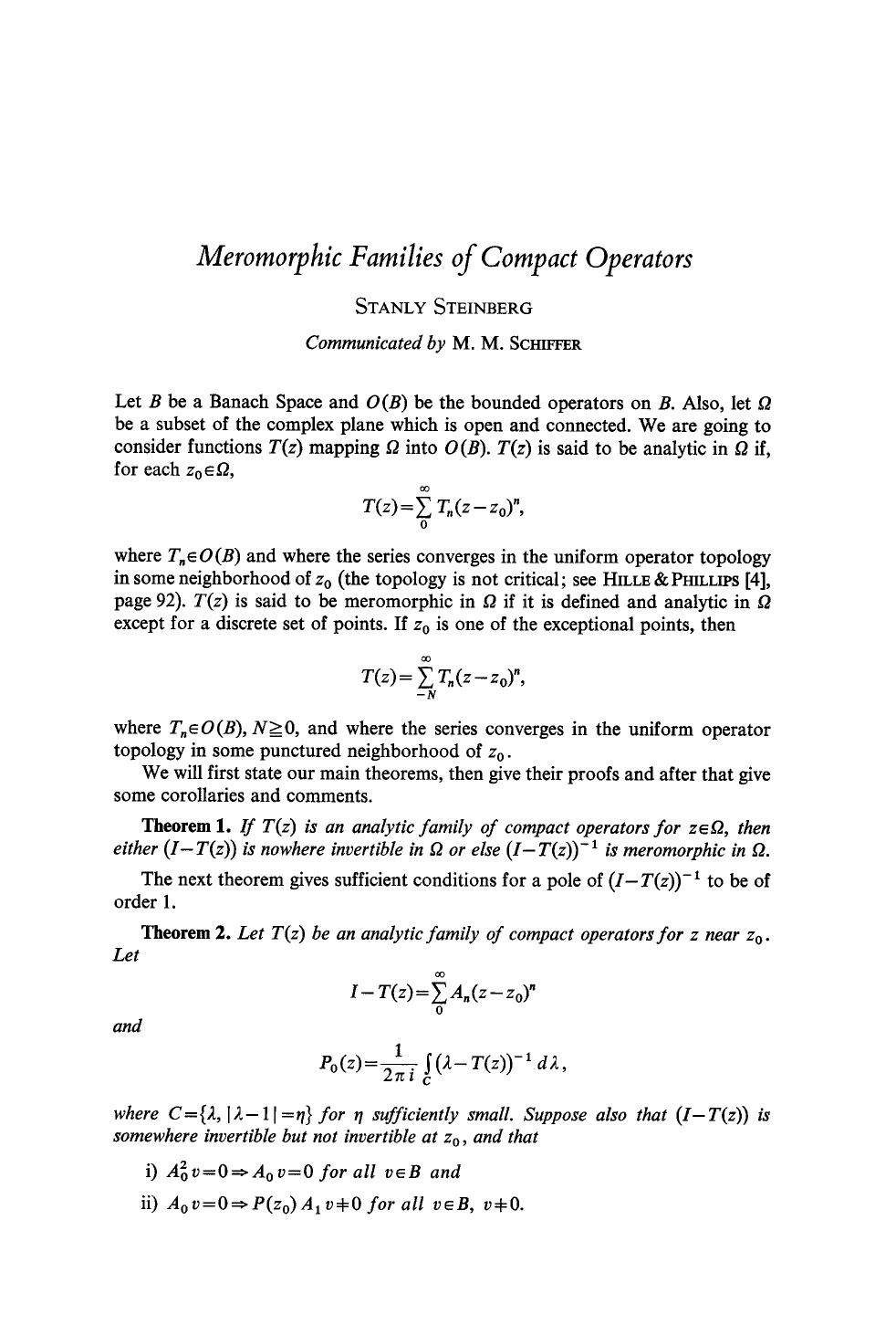 Meromorphic families of compact operators by Unknown