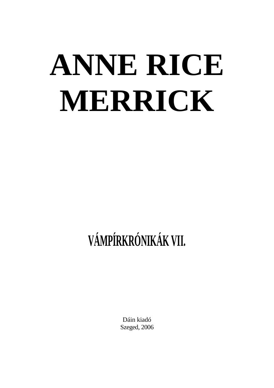 Merrick by Anne Rice