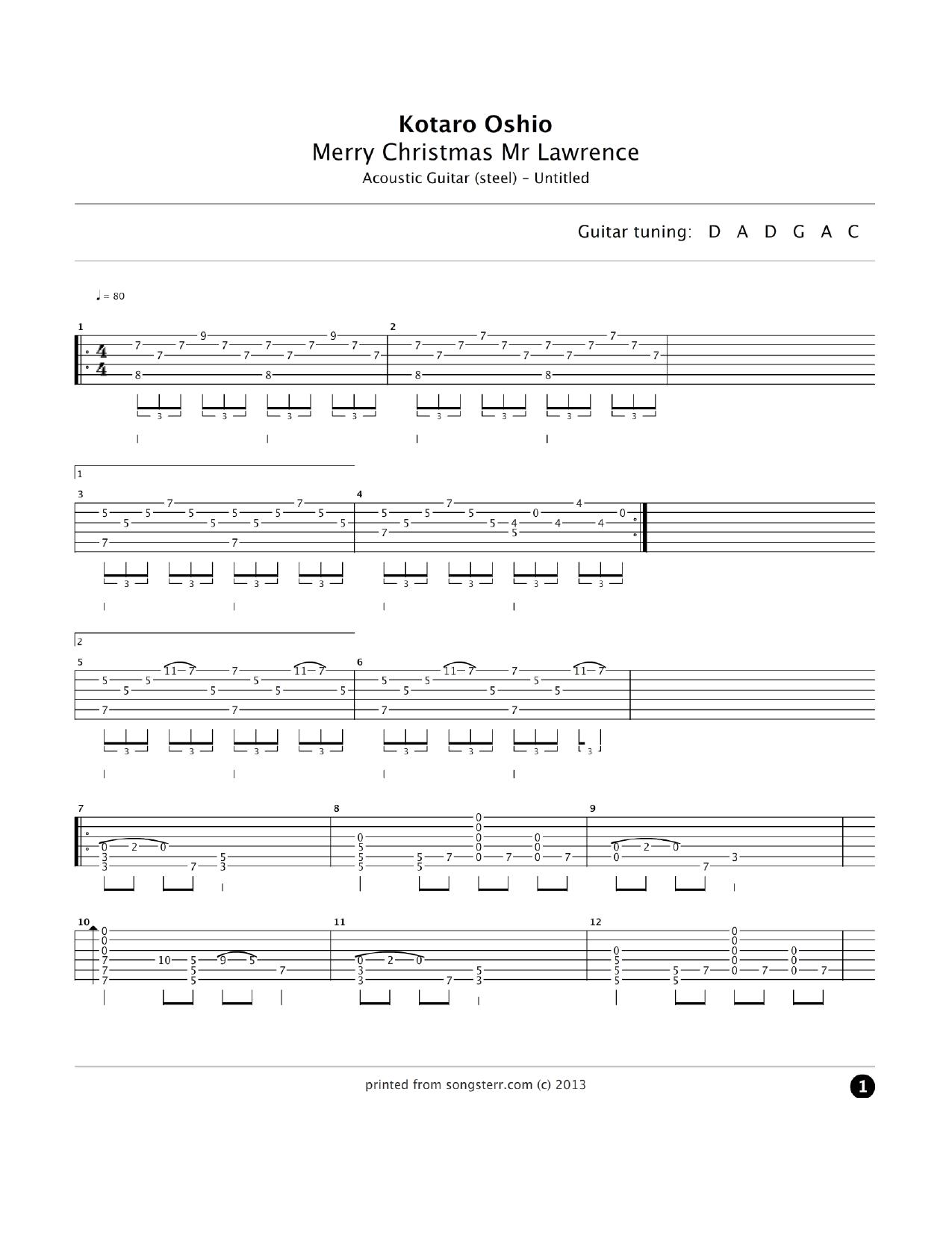 Merry Christmas Mr Lawrence Tab by Kotaro Oshio Songsterr Tabs with Rhythm by Unknown
