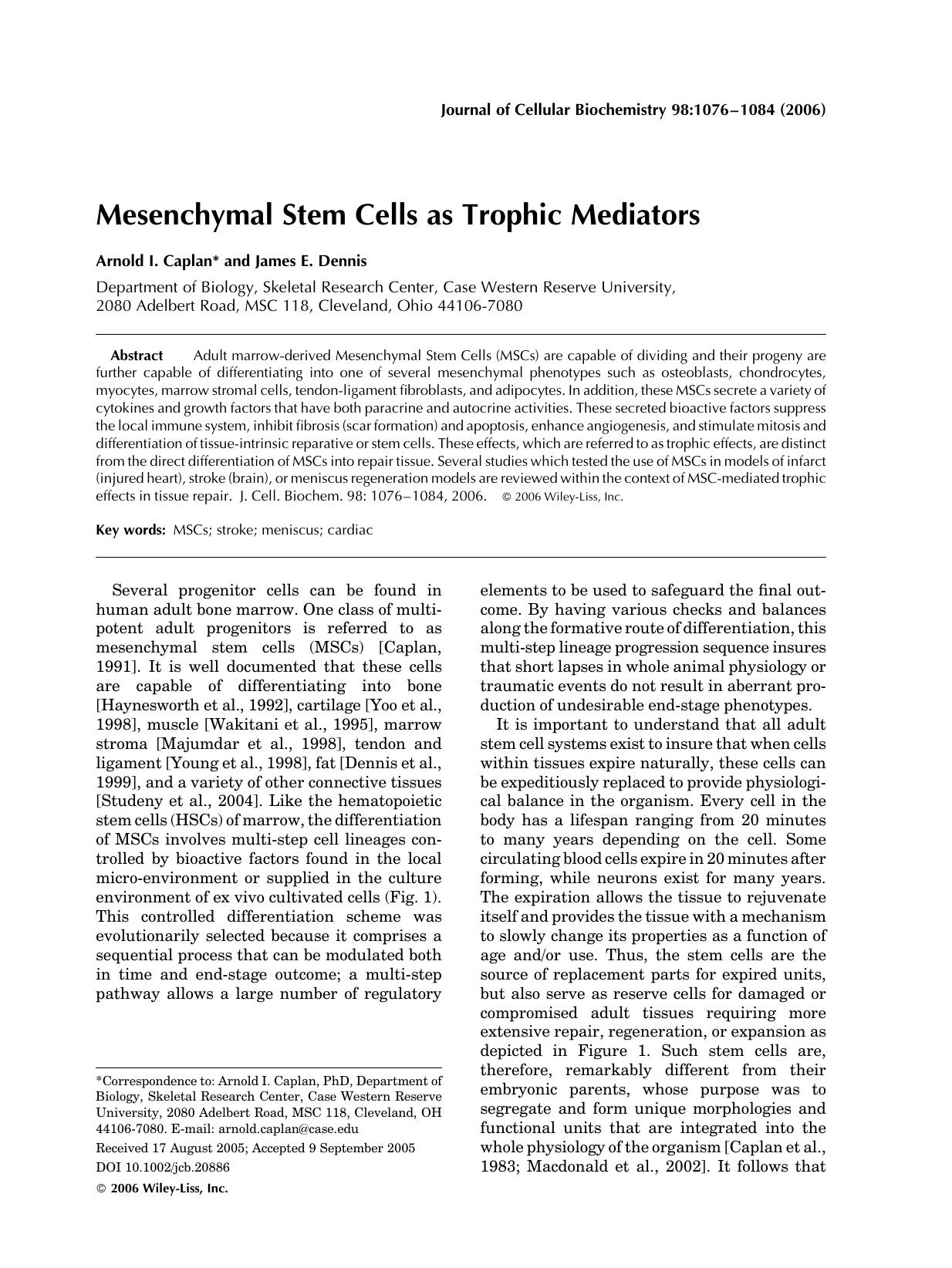 Mesenchymal stem cells as trophic mediators by Unknown
