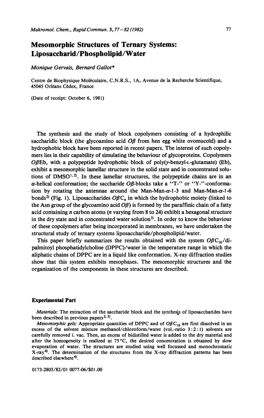 Mesomorphic structures of ternary systems: Liposaccharidphospholipidwater by Unknown