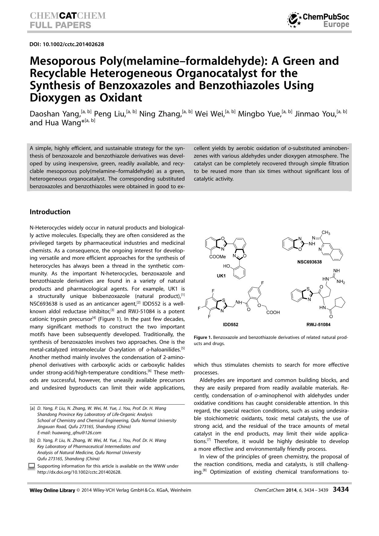 Mesoporous Poly(melamineformaldehyde): A Green and Recyclable Heterogeneous Organocatalyst for the Synthesis of Benzoxazoles and Benzothiazoles Using Dioxygen as Oxidant by Unknown