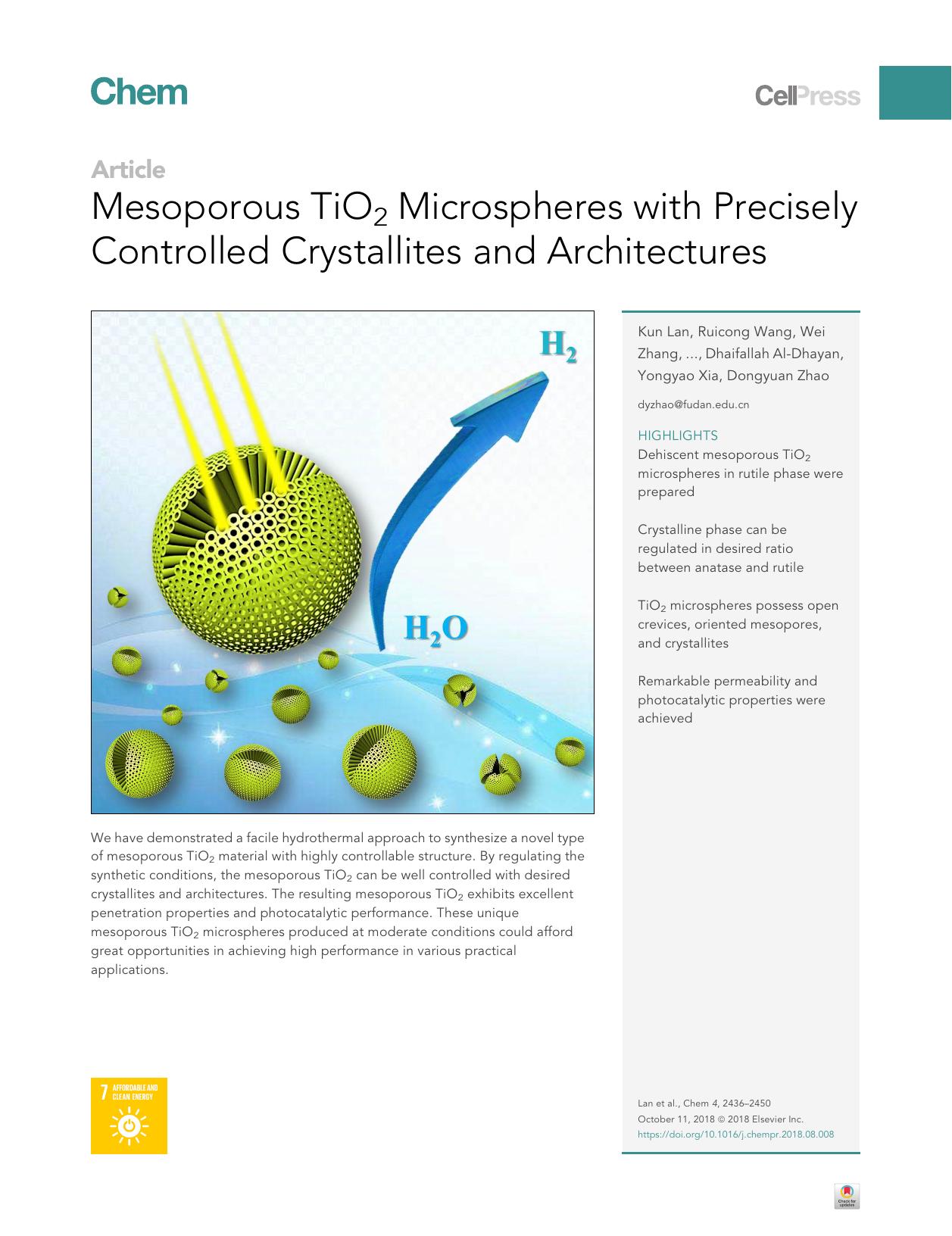 Mesoporous TiO2 Microspheres with Precisely Controlled Crystallites and Architectures by unknow