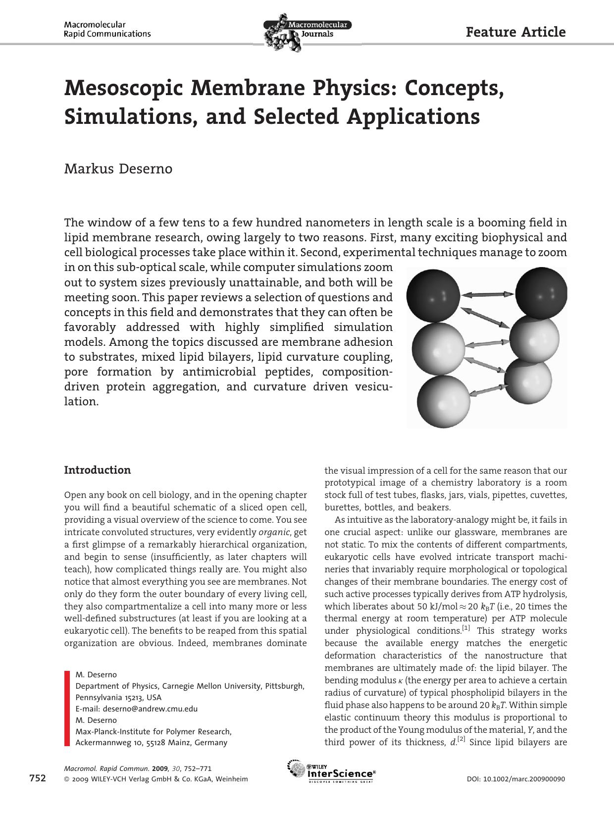 Mesoscopic Membrane Physics: Concepts, Simulations, and Selected Applications by Unknown