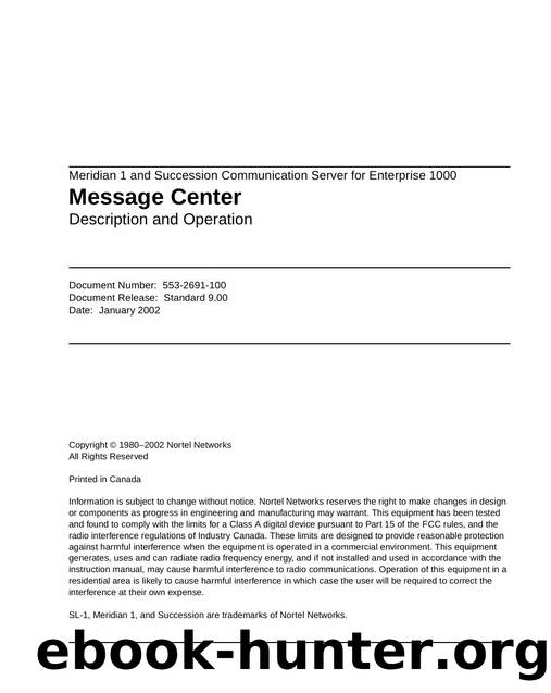 Message Center Description and Operation by Nortel Networks