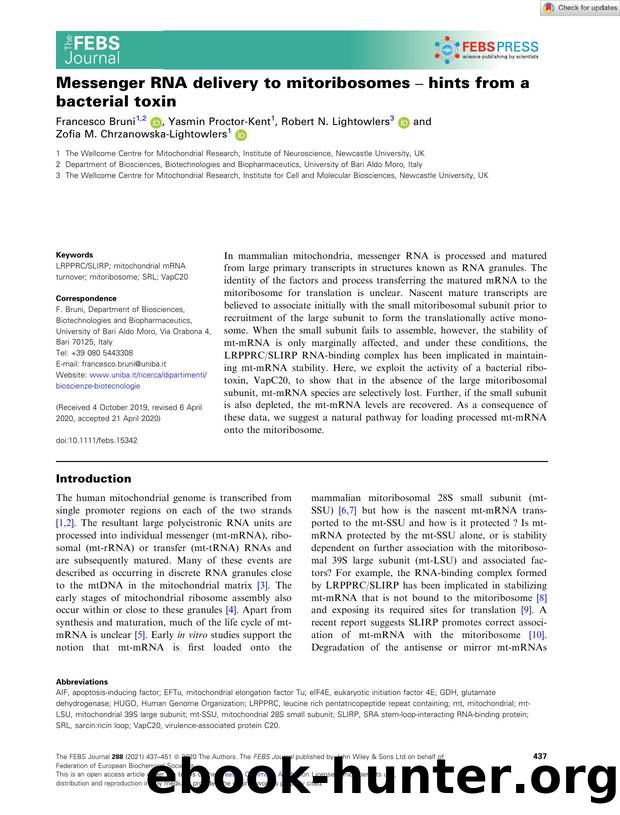 Messenger RNA delivery to mitoribosomes â hints from a bacterial toxin by Unknown