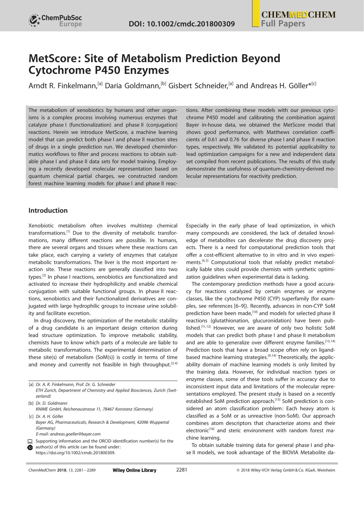 MetScore: Site of Metabolism Prediction Beyond Cytochrome P450 Enzymes by Unknown