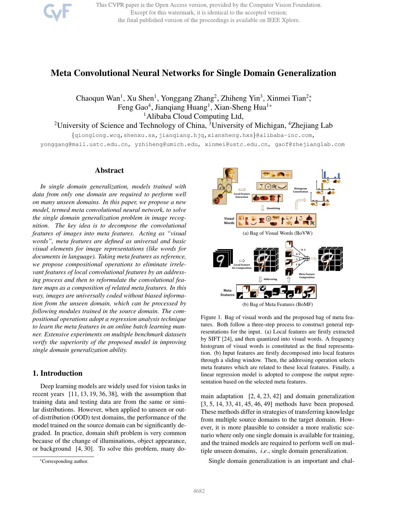Meta Convolutional Neural Networks for Single Domain Generalization by unknow