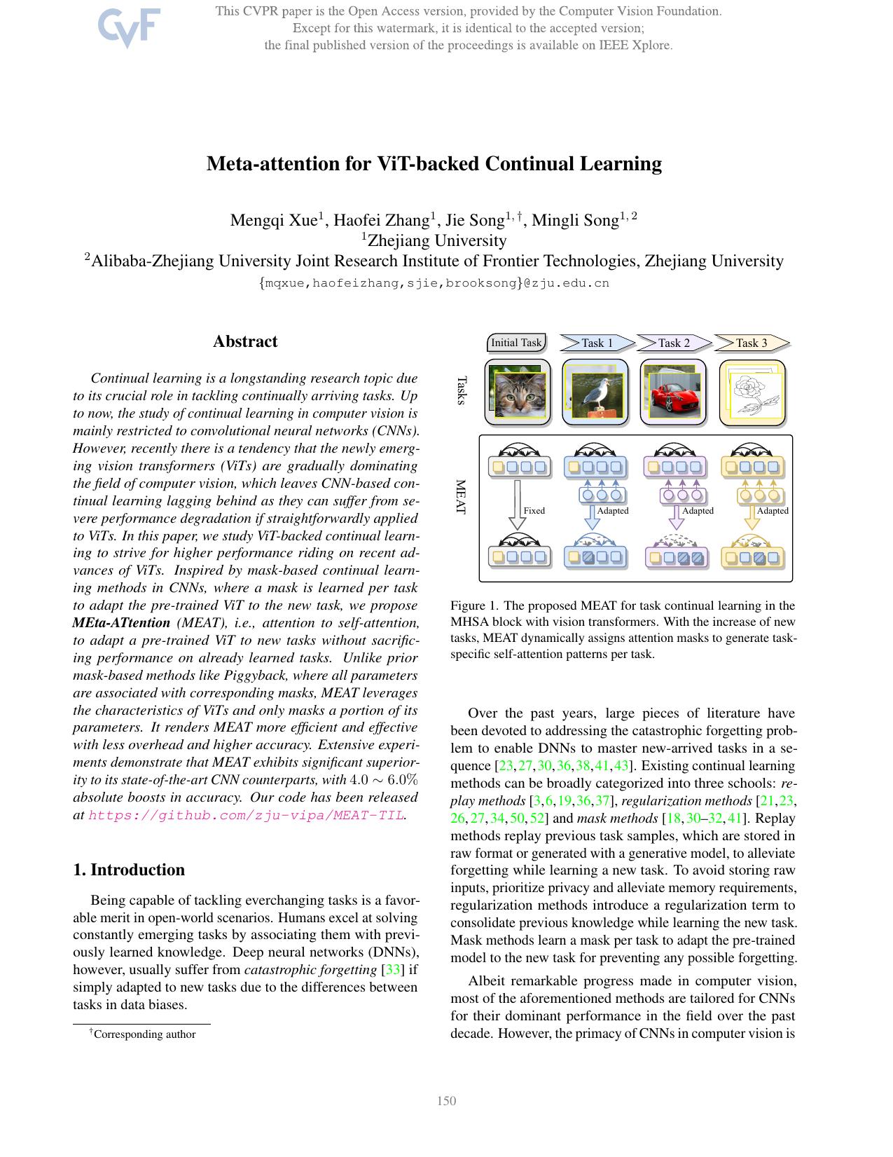 Meta-Attention for ViT-Backed Continual Learning by Mengqi Xue & Haofei Zhang & Jie Song & Mingli Song