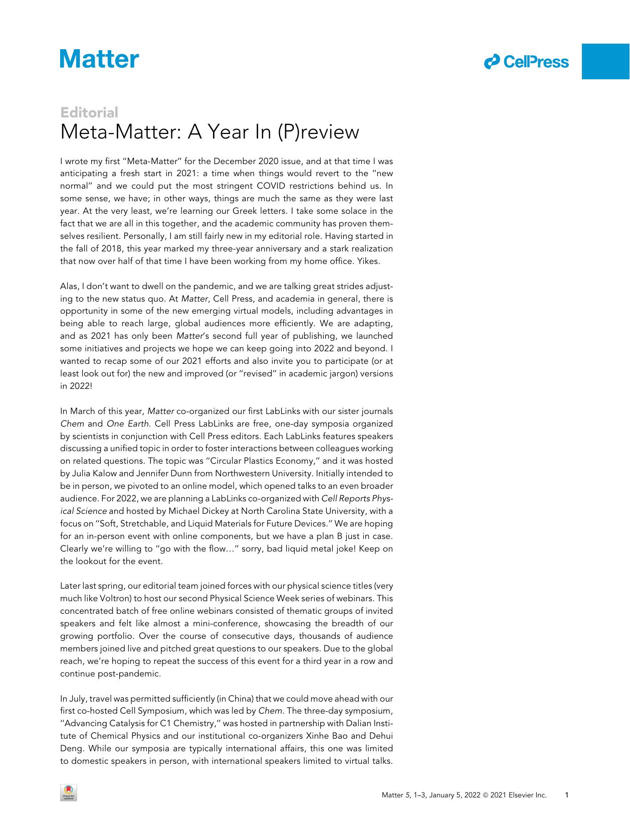 Meta-Matter: A Year In (P)review by Steve Cranford
