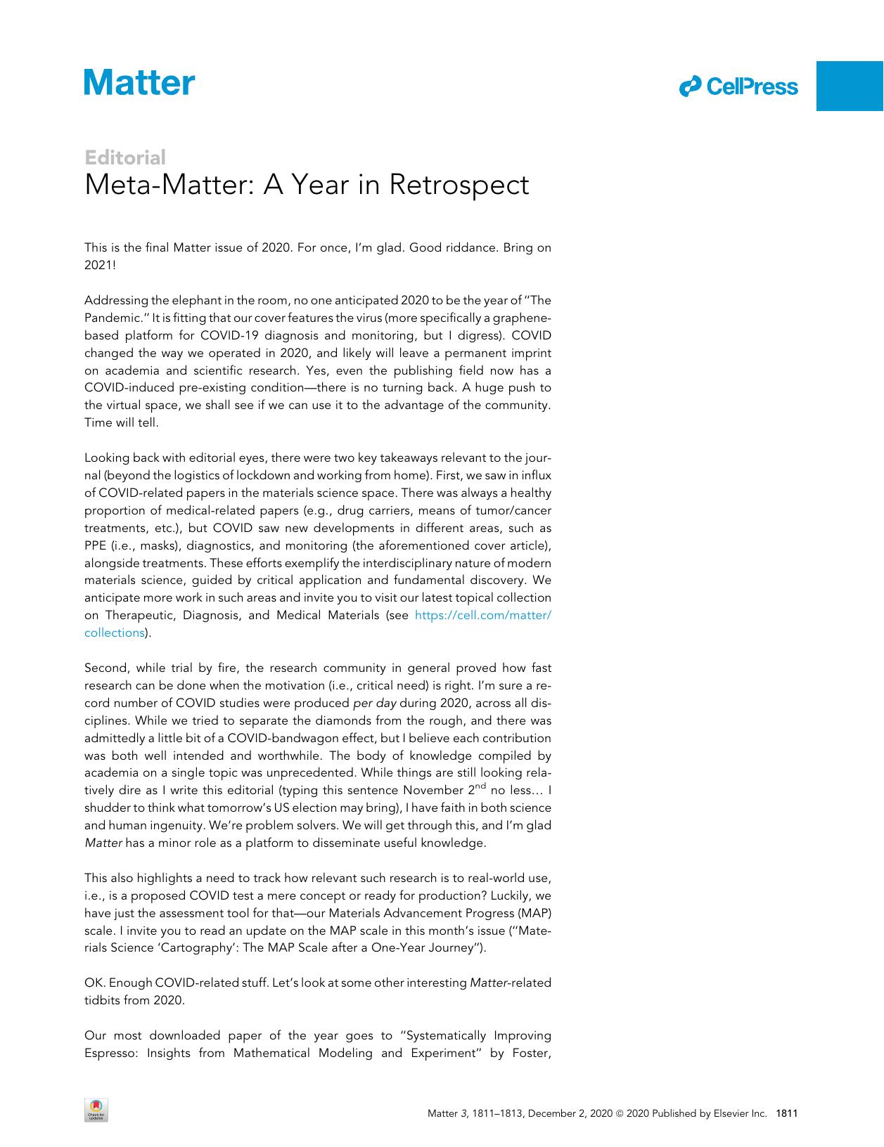 Meta-Matter: A Year in Retrospect by Steve Cranford