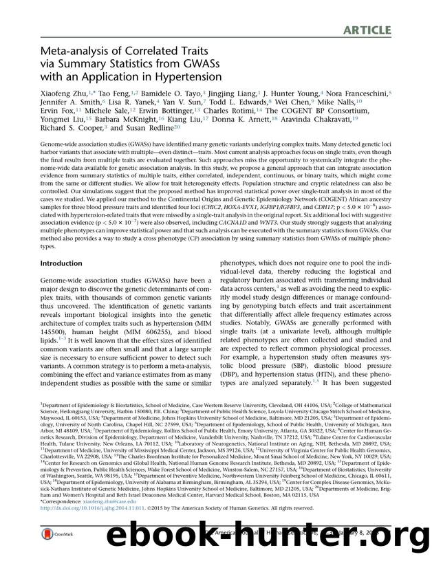 Meta-analysis of Correlated Traits via Summary Statistics from GWASs with an Application in Hypertension by unknow