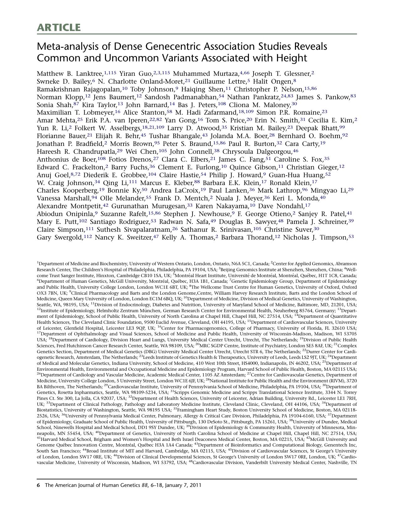 Meta-analysis of Dense Genecentric Association Studies Reveals Common and Uncommon Variants Associated with Height by unknow
