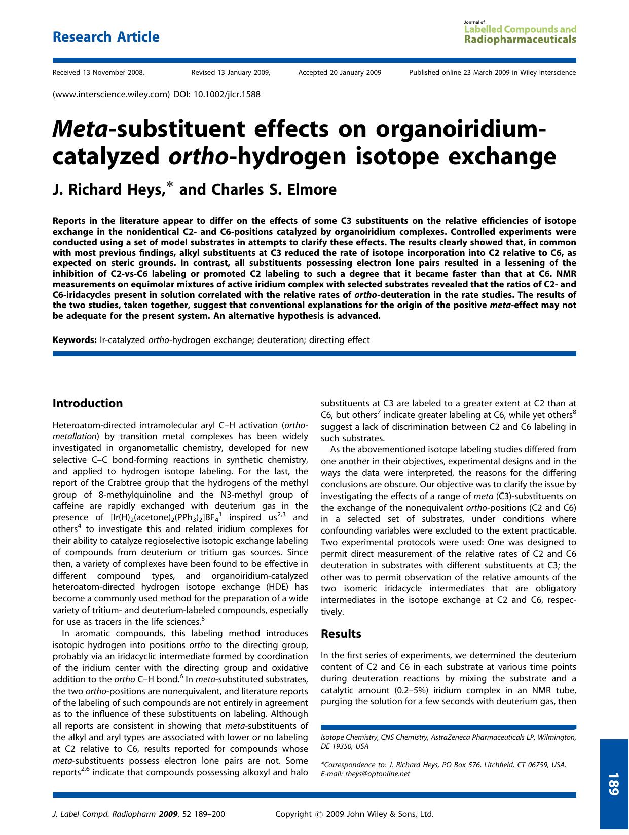 Meta-substituent effects on organoiridium-catalyzed ortho-hydrogen isotope exchange by Unknown